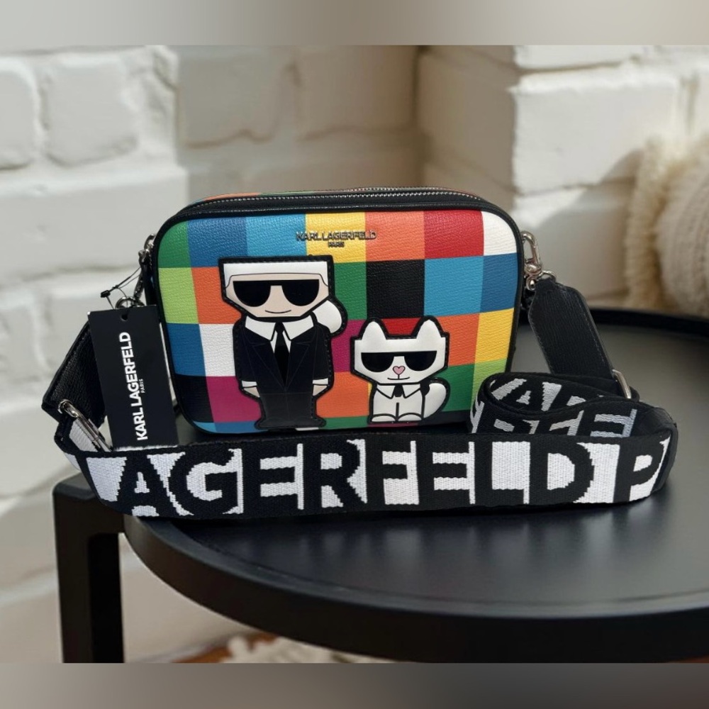 Karl Lagerfeld Paris NWT Classic Karl Multi
Colored Crossbody Bag Guitar Strap - Picture 2 of 12